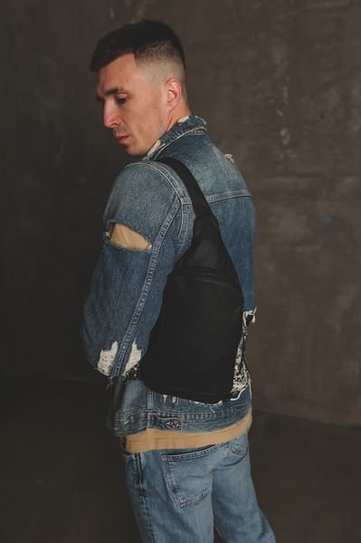 Сумка чоловіча SKILL слінг шкіряна чорна SKL-003-1 фото