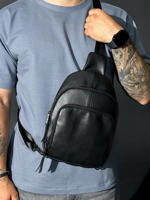 Слінг із натуральної шкіри, шкіряна сумка через плече SKILL чорна SKL-020-1 фото