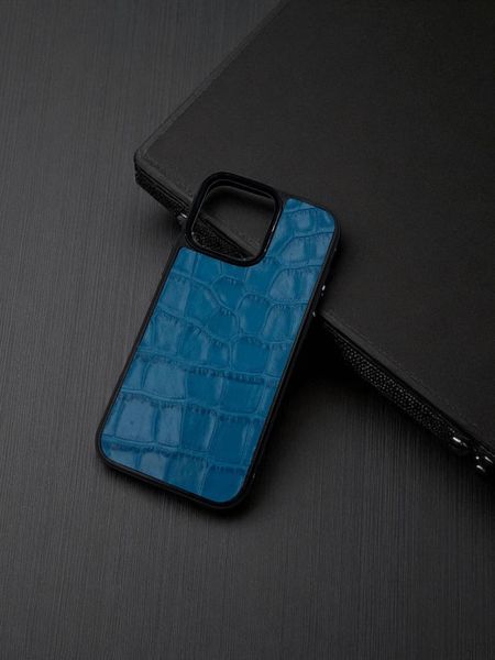 Чохол для iPhone з натуральної італійської шкіри блакитний SO-001 фото