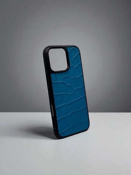 Чохол для iPhone з натуральної італійської шкіри блакитний SO-001 фото