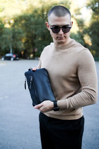 Шкіряний клатч із натуральної гладкої шкіри SKILL чорний SKL-018-2 фото