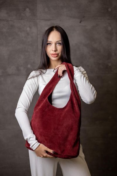 Жіноча сумка-шопер з натуральної замші бургунді SW160-7 фото